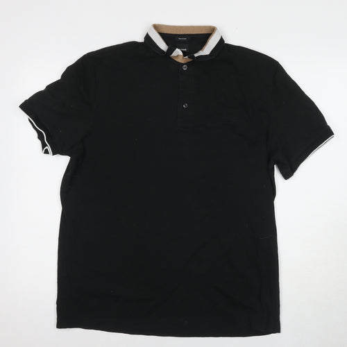 BOSS Men's Black Polo Shirt L Collared Button Short Sleeve