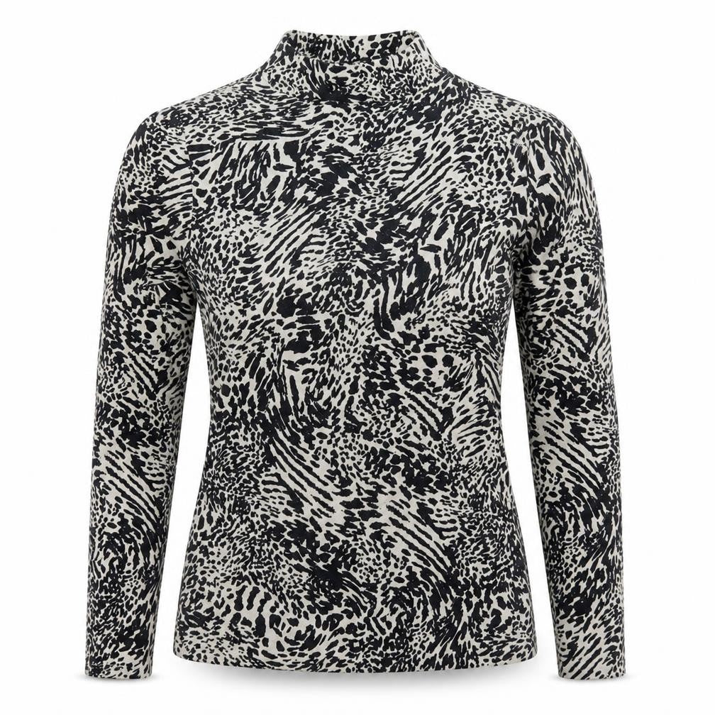 Front view of Mint Velvet Women's Black Animal Print Blouse M