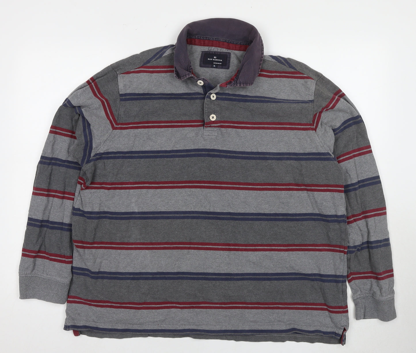 Marks and Spencer XL Men’s Grey Striped Polo Shirt, Blue Harbour