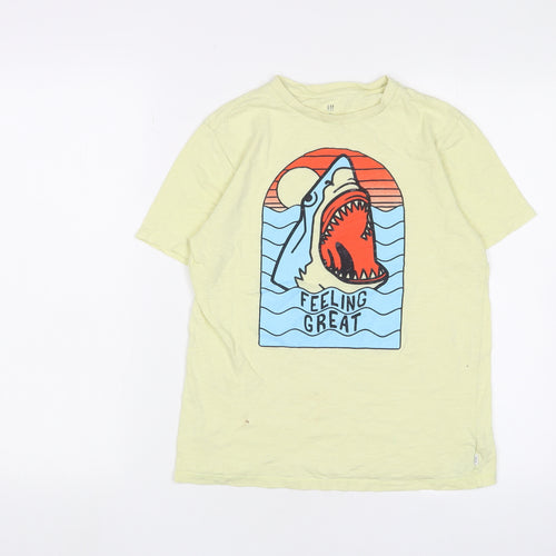 GAP Boys Yellow Graphic T-Shirt XL - Fun Shark Design