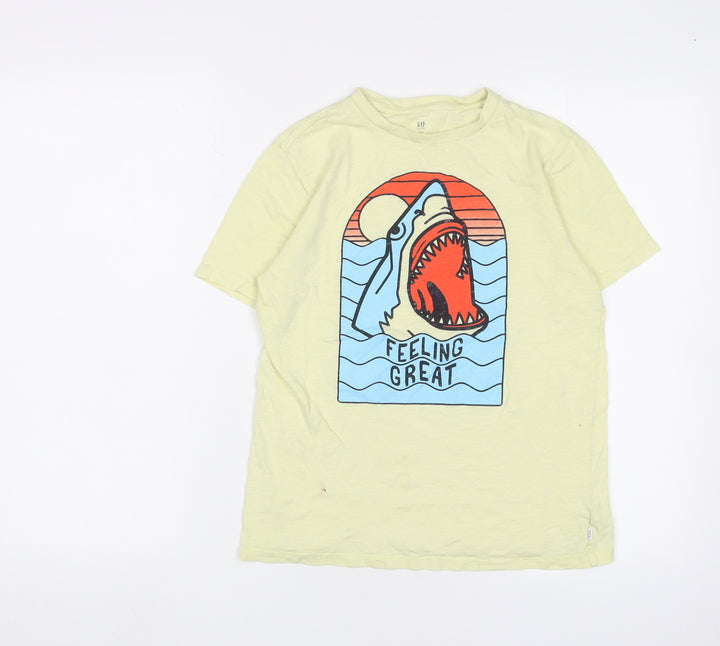 GAP Boys Yellow Graphic T-Shirt XL - Fun Shark Design