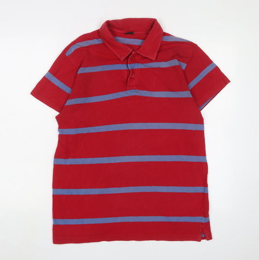 Ethel Austin Men's Red Striped Polo - Medium, Cotton