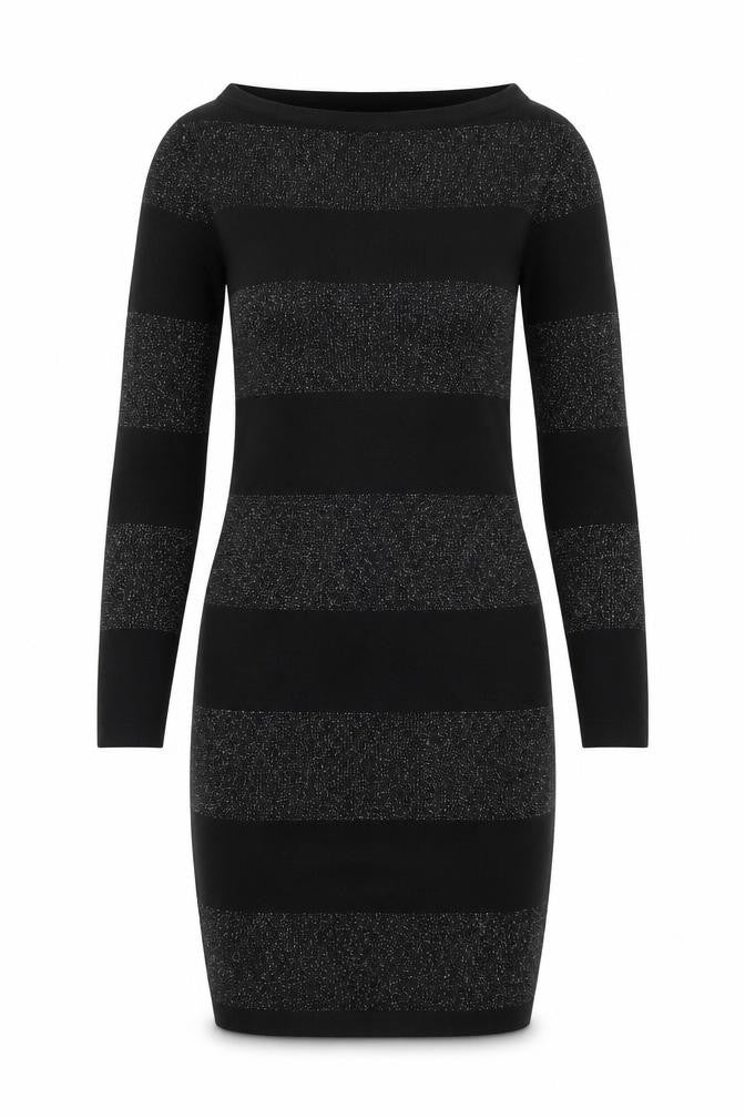 Front view of Oasis Women's Black Striped Bodycon Dress M