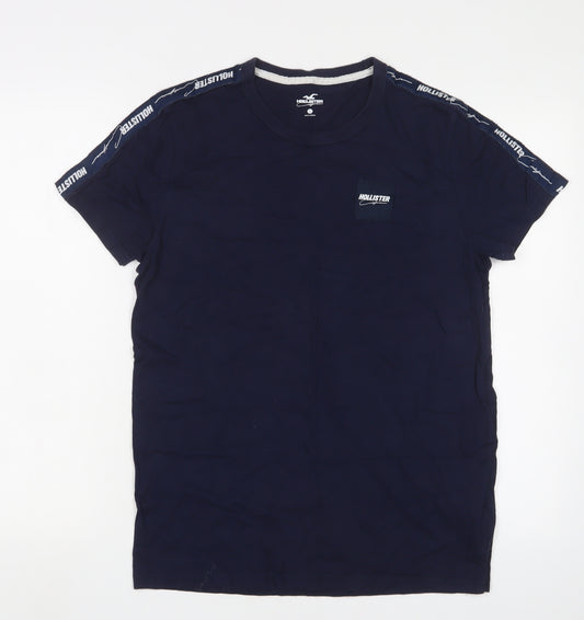 Hollister Men’s Blue T-Shirt, Size S, Crew Neck, Logo Accent