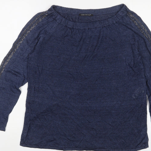 Luisa Cerano Women's Blue Pullover Jumper, Size 10 - Glitter Accents