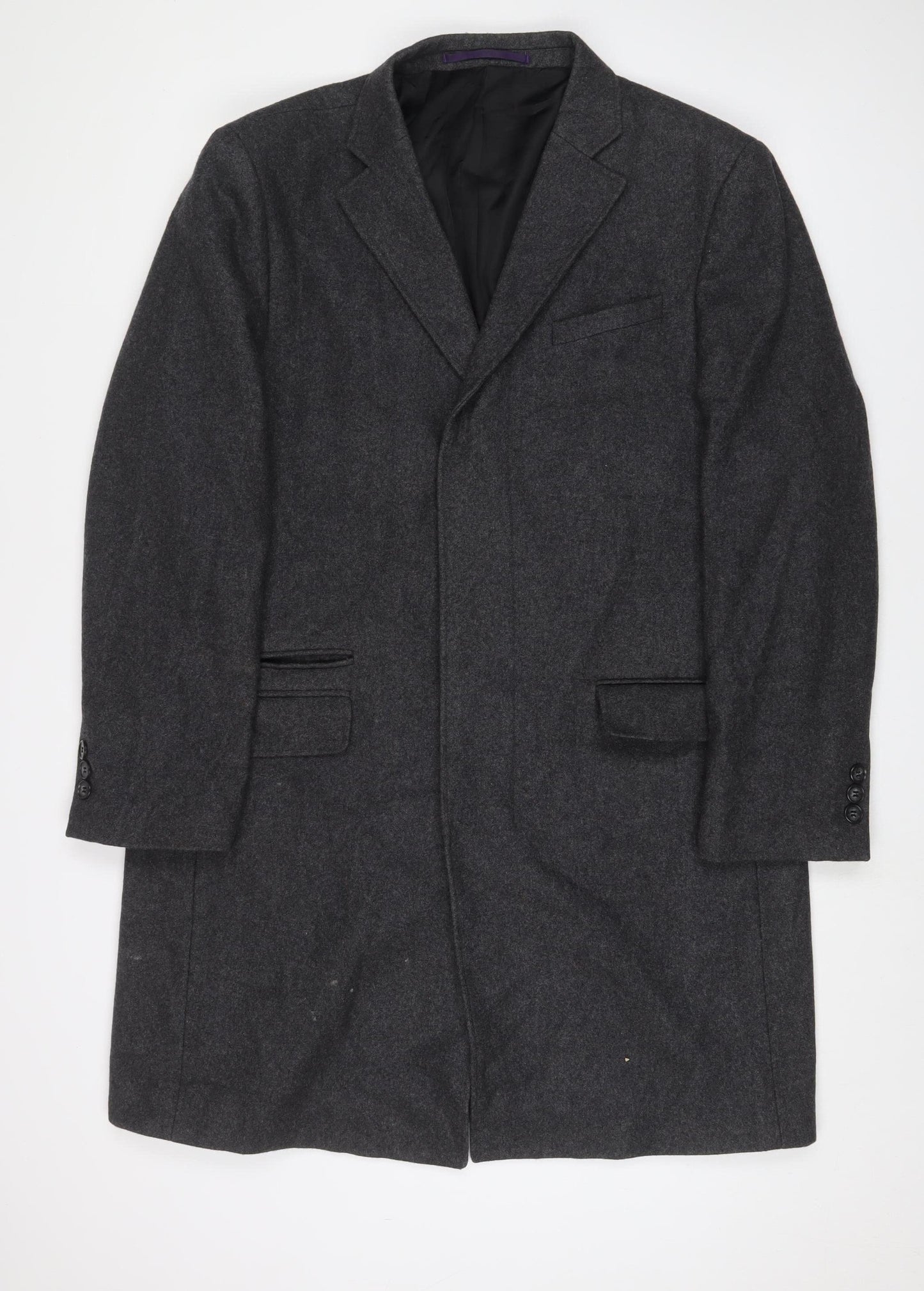 Jeff Banks Men's Grey Wool-Blend Overcoat L