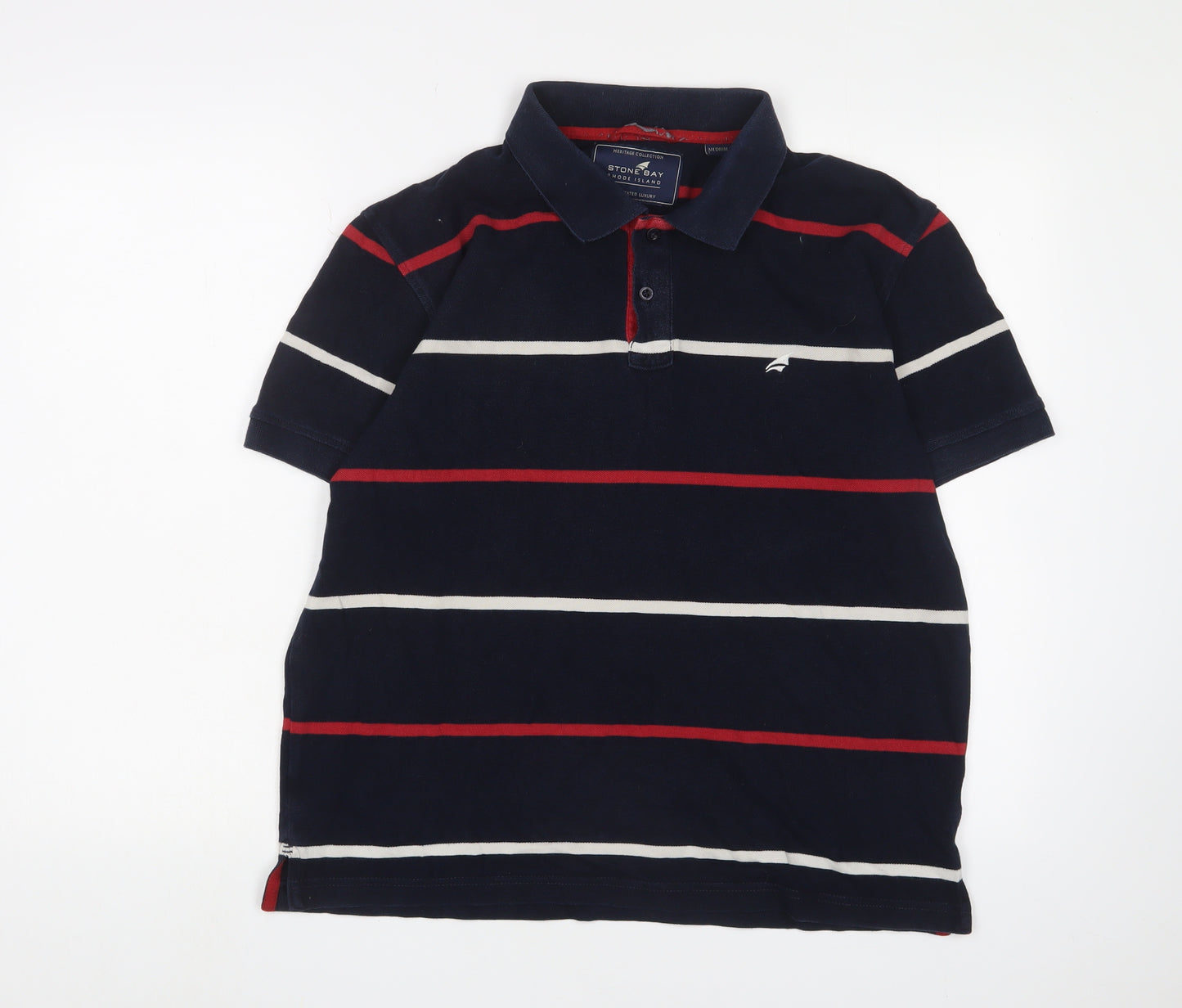 Stone Bay Men's Black Striped Polo M Collared Shirt