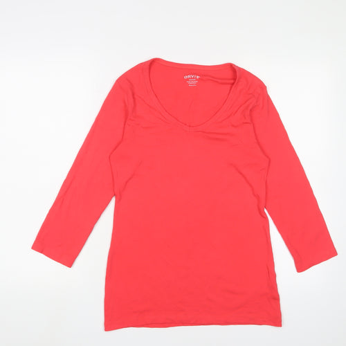 Orvis Women's Red 3/4 Sleeve V-Neck T-Shirt Medium