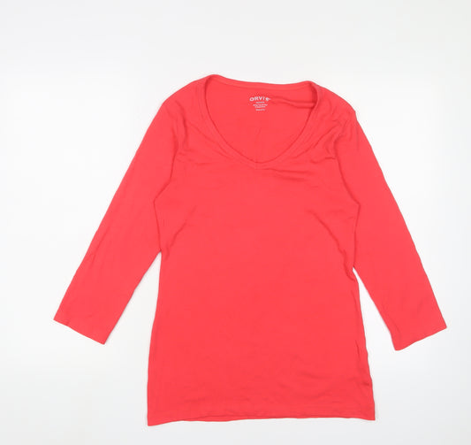 Orvis Women's Red 3/4 Sleeve V-Neck T-Shirt Medium