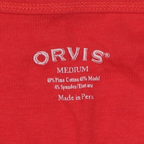 Orvis Women's Red 3/4 Sleeve V-Neck T-Shirt Medium