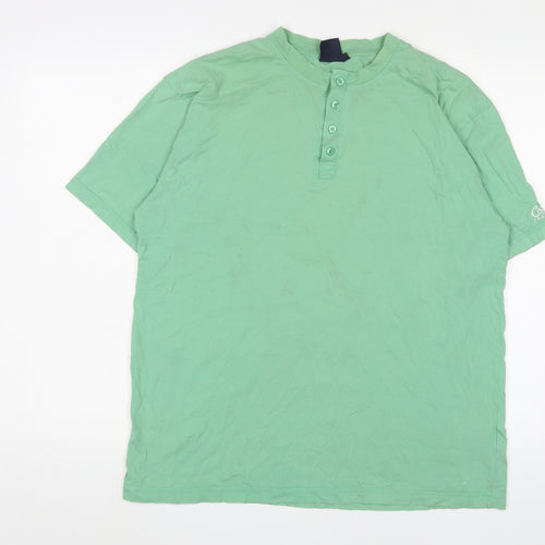 Cotton Traders Men's Green Henley T-Shirt Size L