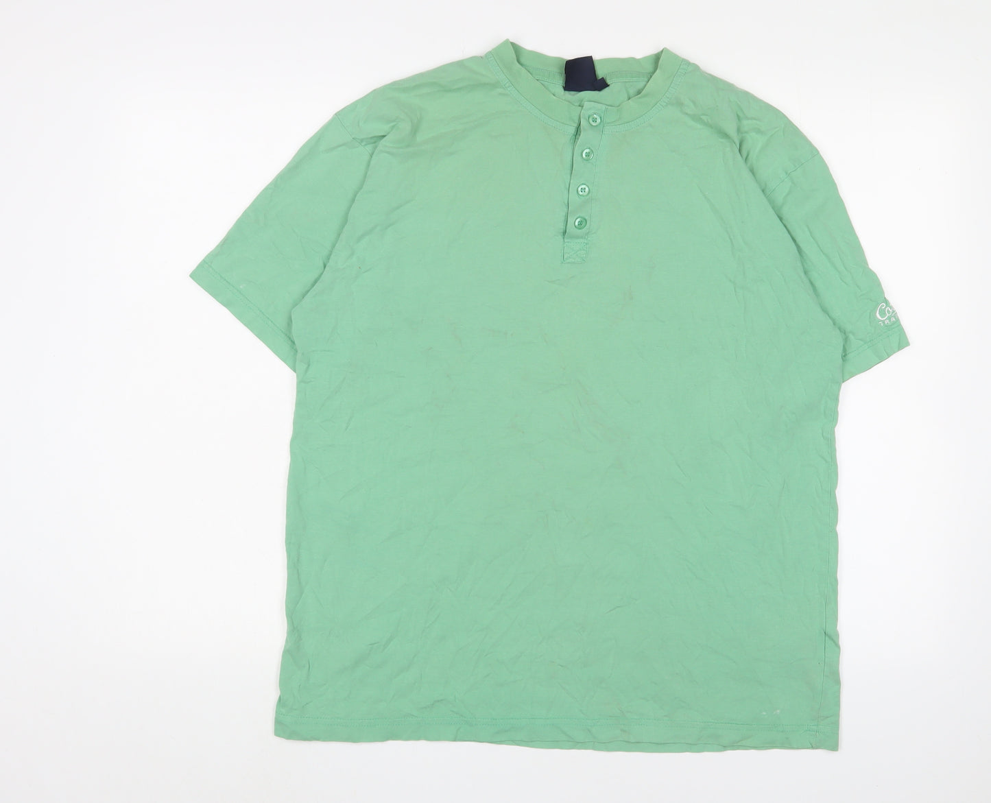 Cotton Traders Men's Green Henley T-Shirt Size L