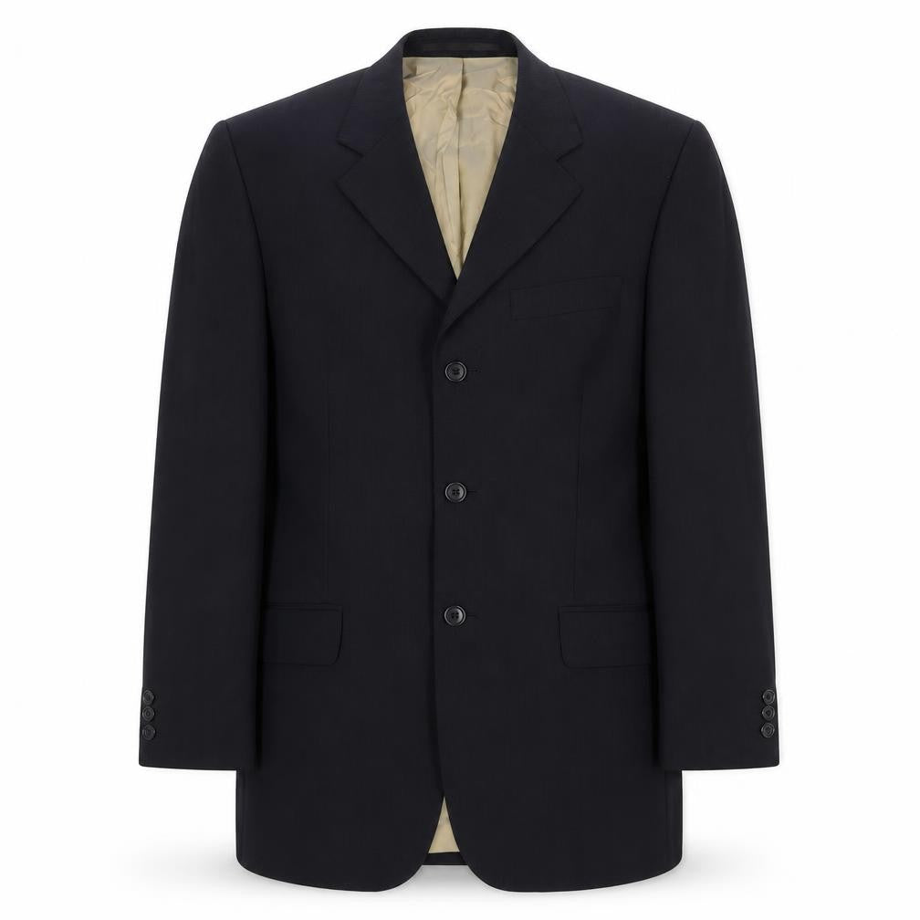 Front view of Karl Jackson Men's Black Blazer, size 38, Regular Fit