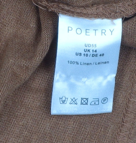 Poetry Women's Brown Linen Round Neck Jumper Size 14