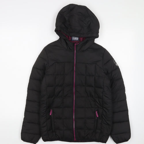 Surfanic Girls Black Puffer Jacket, Size 14, Hooded
