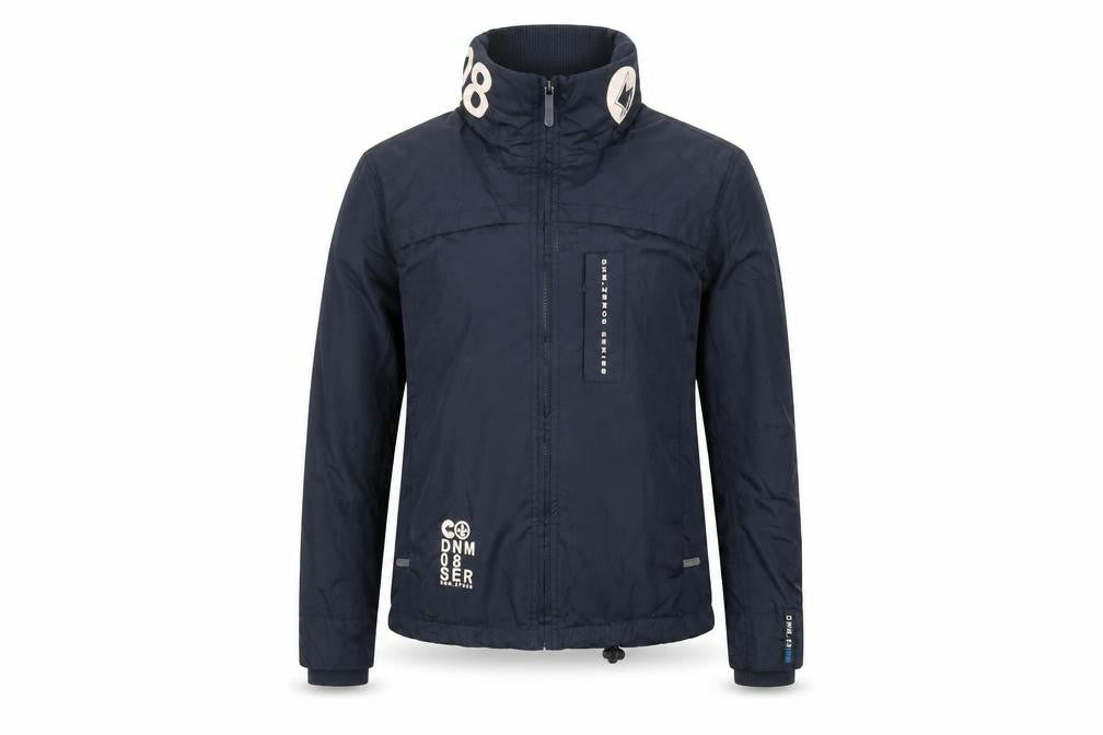 Front view of Centered Women's Blue Bomber Jacket XS Casual Zip Pockets