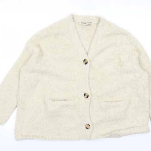 Pull & Bear Women's Beige V-Neck Cardigan Size S