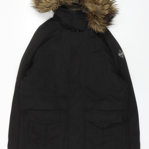 Hollister Men's Black Parka Jacket L Hooded Insulated