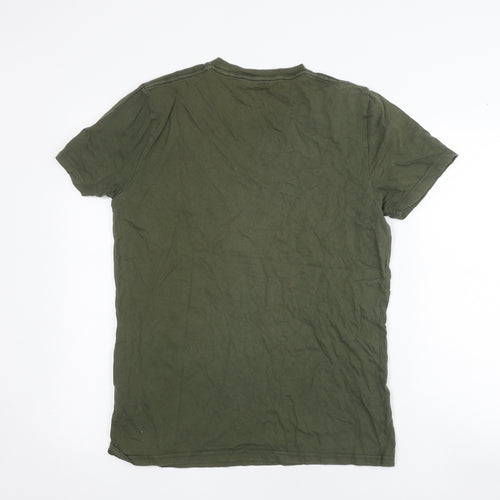 Hollister Men's Green Crew Neck Cotton T-Shirt M