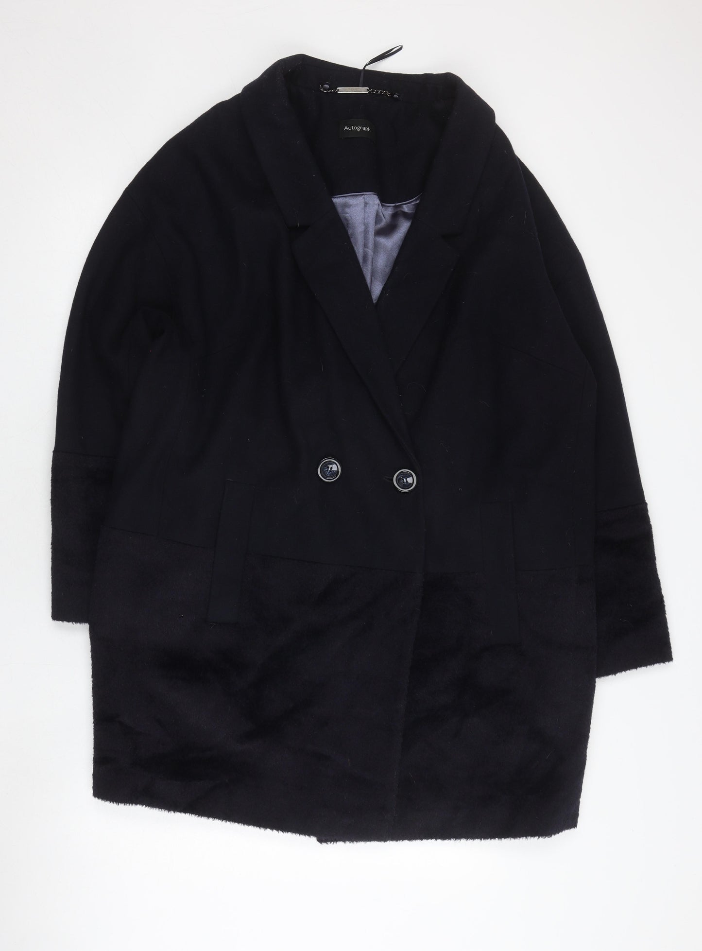 Marks and Spencer Women's Black Wool Blend Long Coat Size 18