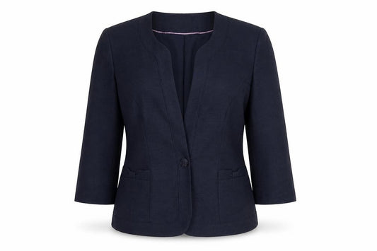 Front view of Eastex Women's Blue Blazer, size 10, 3/4 Sleeve Business Jacket