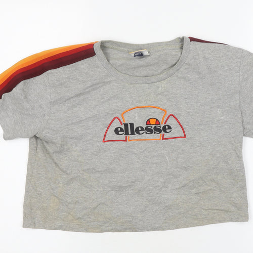 Ellesse Women's Grey Cropped T-Shirt Size 8, Retro Style