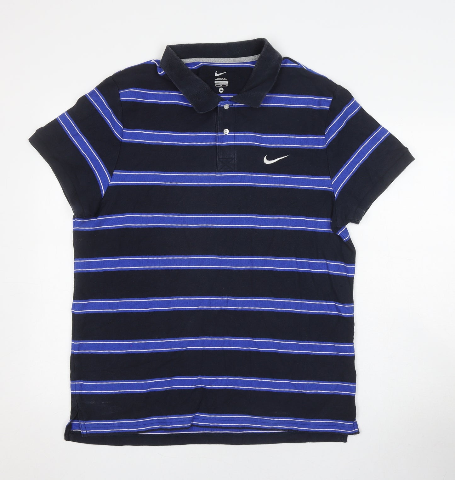 Nike Men's Black Striped Polo Shirt, Size L, Cotton