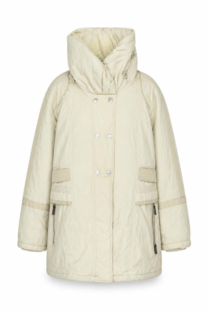 Front view of LOFT Fashion Women's Beige Parka Jacket, size 14