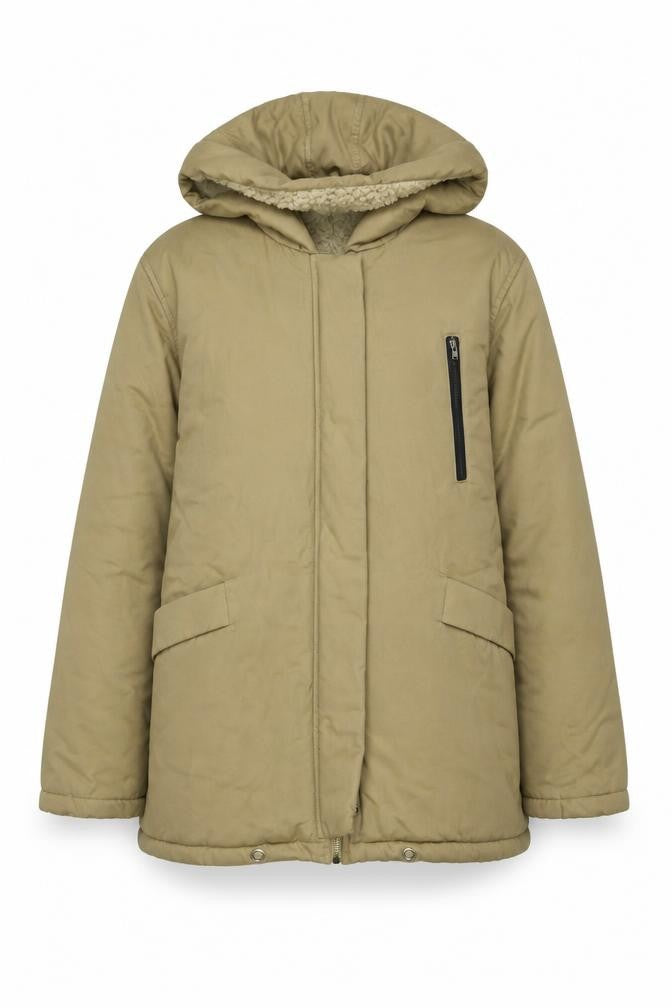 Front view of Kitterick Women's Beige Hooded Cotton Coat M