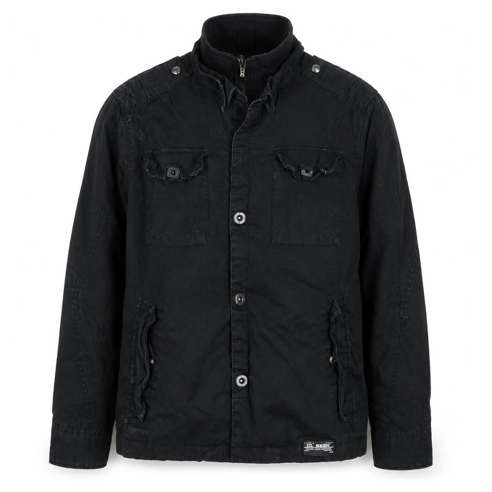 Front view of River Island Men's Black Stand-Up Collar Jacket -, size L, Mid-Length