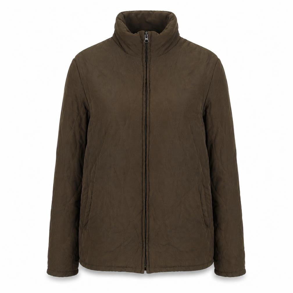 Front view of Jack Murphy Women's Brown Quilted Jacket, size 12, Outdoor