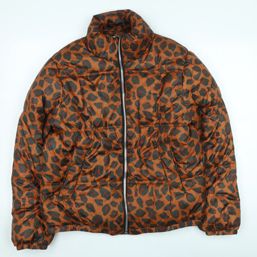 Lefties Women's Brown Animal Print Puffer Jacket Size 12
