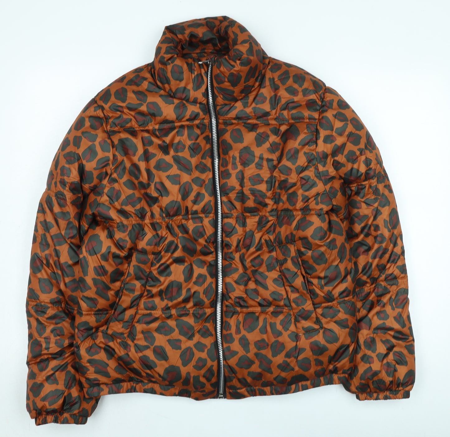 Lefties Women's Brown Animal Print Puffer Jacket Size 12