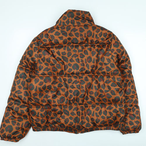 Lefties Women's Brown Animal Print Puffer Jacket Size 12