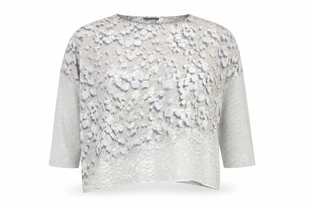 Front view of Mint Velvet Women's Grey Abstract Cropped Blouse, Medium