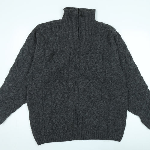 Highland Home Men's Cable-Knit Grey Full Zip Jumper L