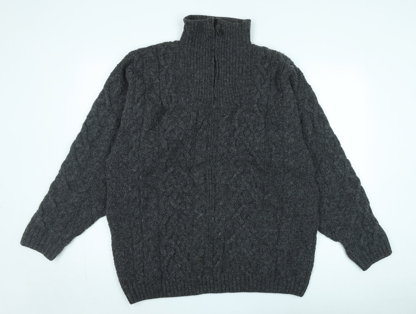 Highland Home Men's Cable-Knit Grey Full Zip Jumper L