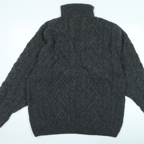 Highland Home Men's Cable-Knit Grey Full Zip Jumper L