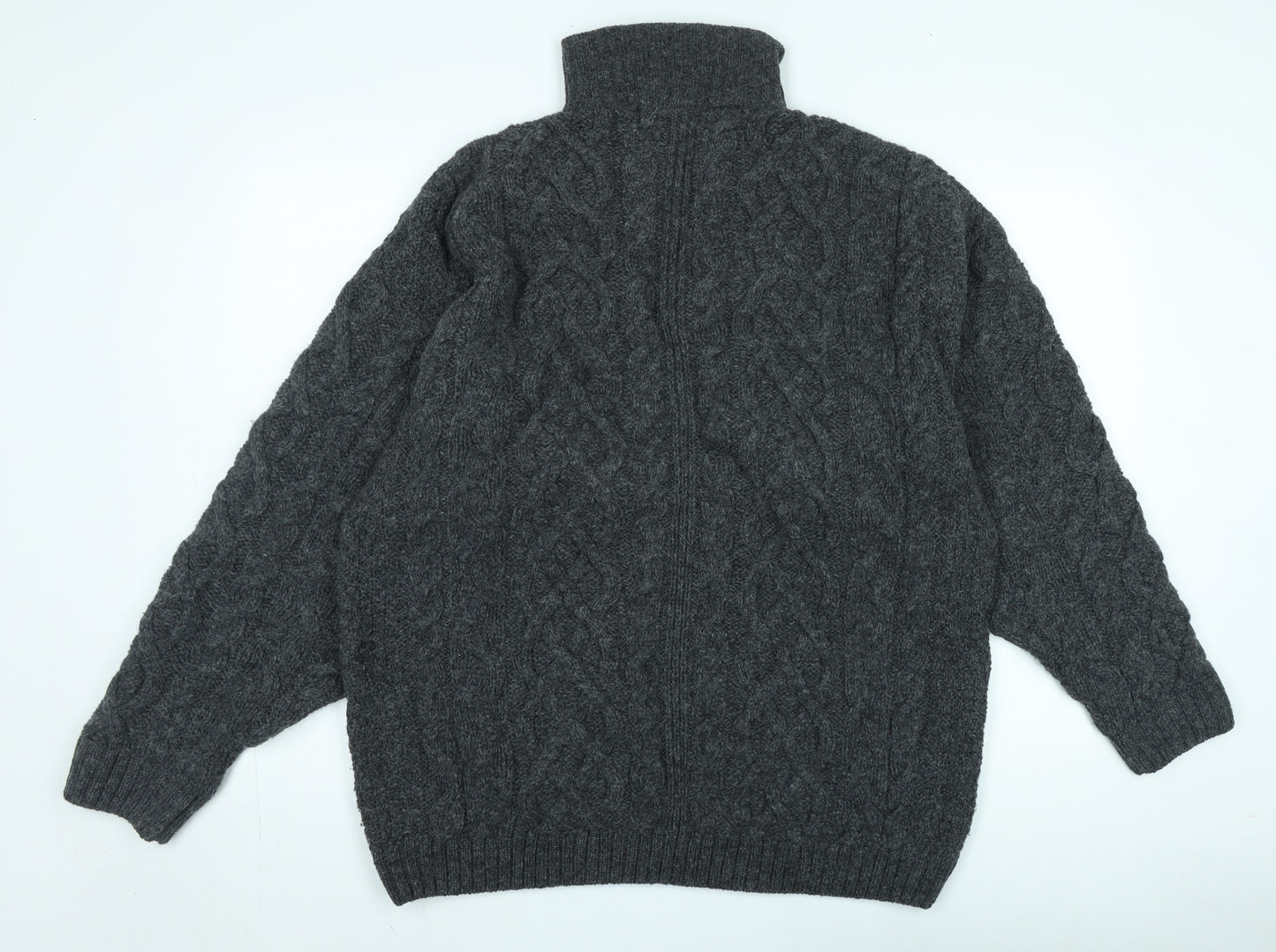 Highland Home Men's Cable-Knit Grey Full Zip Jumper L