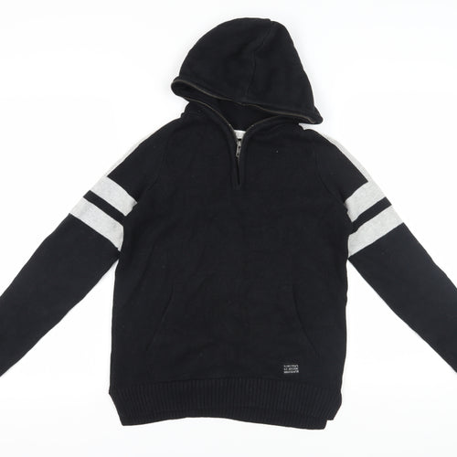 H&M Boys Black Hooded Full Zip Cotton Jumper, Size 12-14 Years