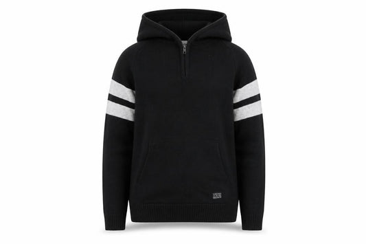 Front view of H&M boys’ black hooded full zip cotton jumper, size 12-14, years