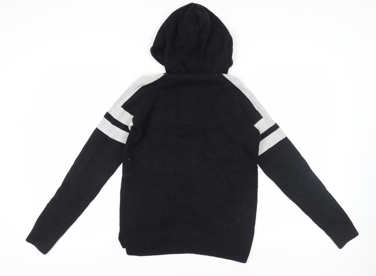 H&M Boys Black Hooded Full Zip Cotton Jumper, Size 12-14 Years