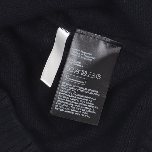 H&M Boys Black Hooded Full Zip Cotton Jumper, Size 12-14 Years