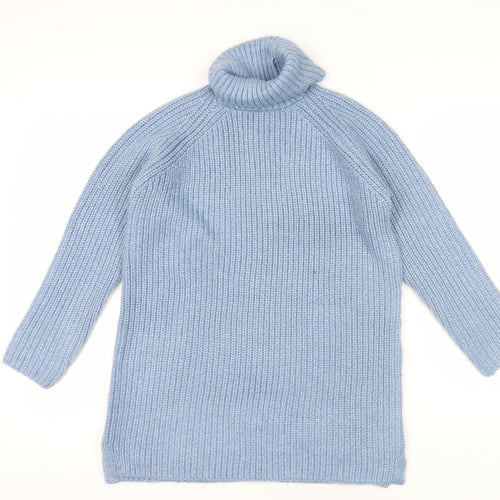 Marks and Spencer Girls Blue Roll Neck Jumper 10-11 Years