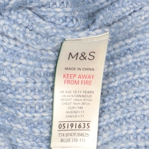 Marks and Spencer Girls Blue Roll Neck Jumper 10-11 Years