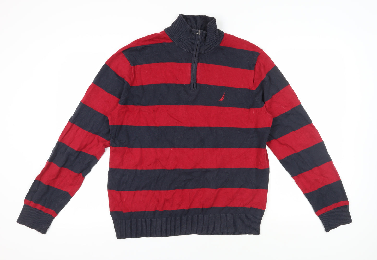 Nautica Men's Red Striped Full Zip Jumper Size L Casual