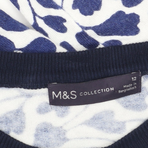 Marks and Spencer Women's Blue Floral Cardigan, Size 12