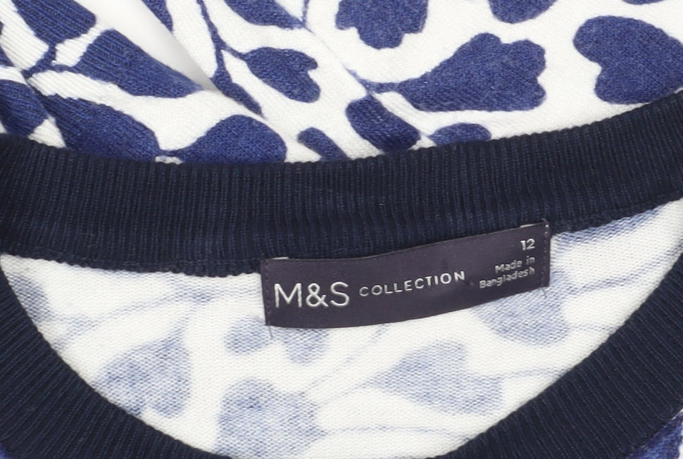 Marks and Spencer Women's Blue Floral Cardigan, Size 12