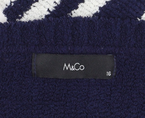 M&Co Women's Navy Striped Pullover Jumper Size 16