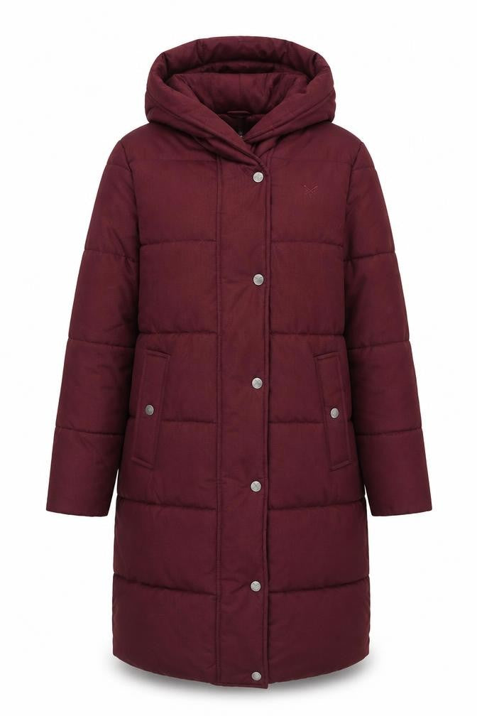 Front view of Crew Clothing Red Puffer Jacket, size 8
